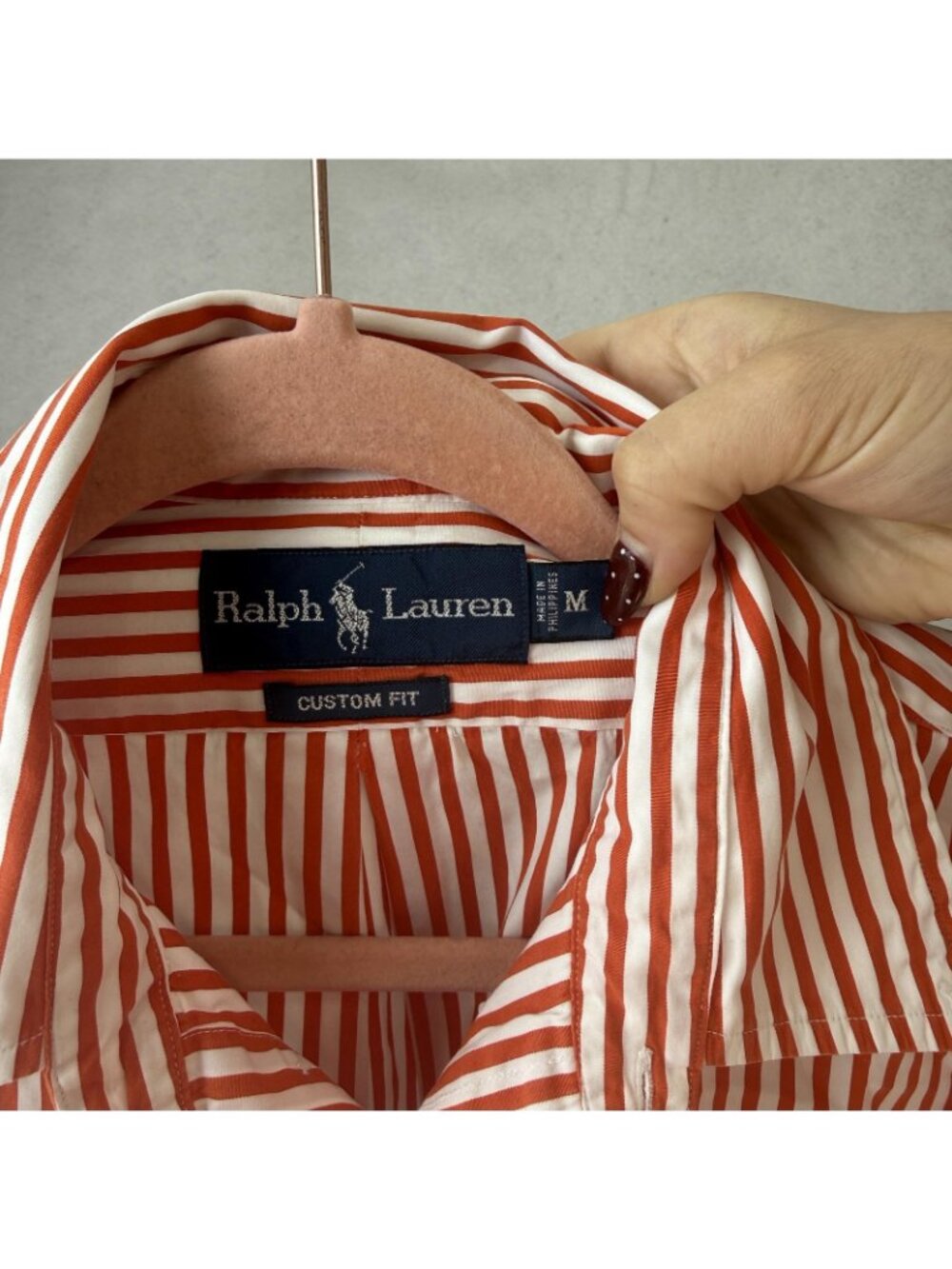 Ralph Lauren Shirt Mens Medium Red White Stripe Pony Cotton Custom Fit Button-Up - Picture 2 of 8